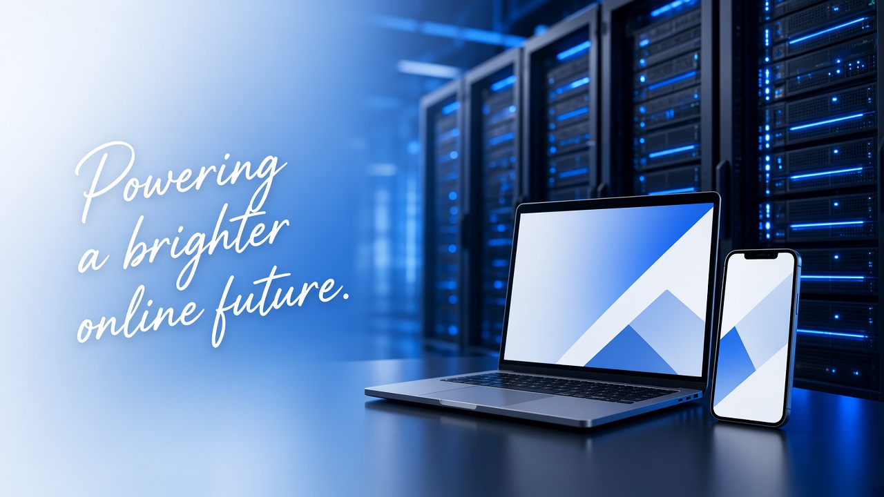 Futureley hosting environment with laptop and mobile preview of a professional website